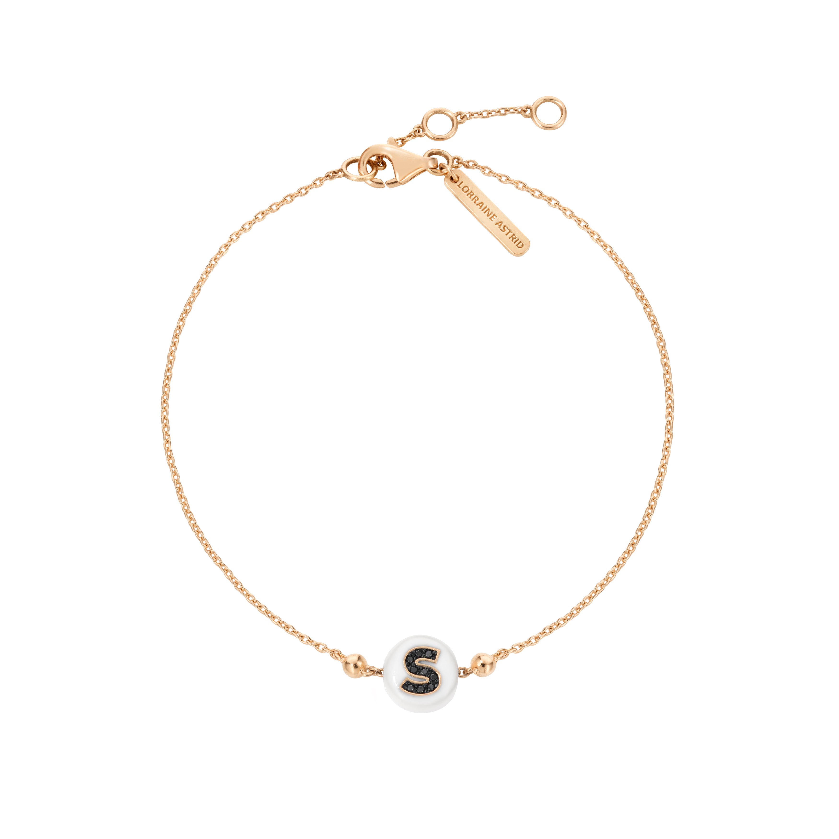 Children's Bracelet with one Letter bead on chain in 18K rose gold