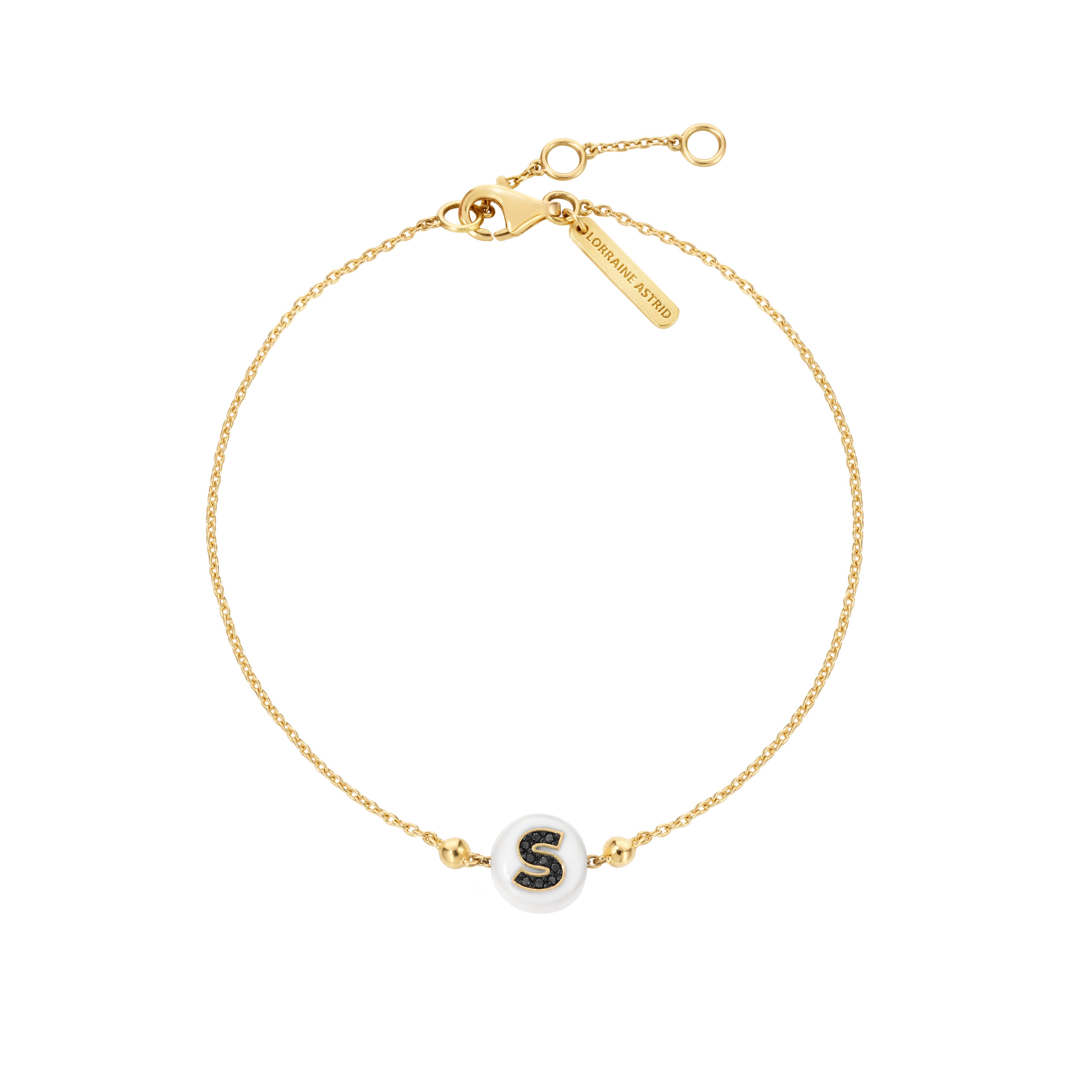 Children's Bracelet with one Letter bead on chain in 18K yellow gold